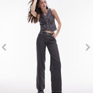 NWT Topshop Ember Low-Rise, Wide Leg Pinstripe Washed Black Jean